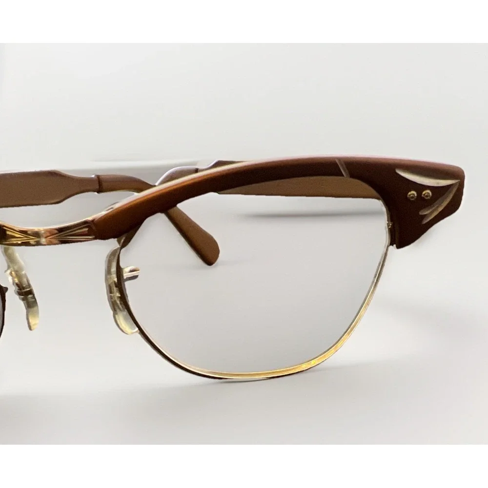 VTG Imperial Cat Eye Glasses frames ONLY 5 1/2 floral aluminum 50's 60's Bronze